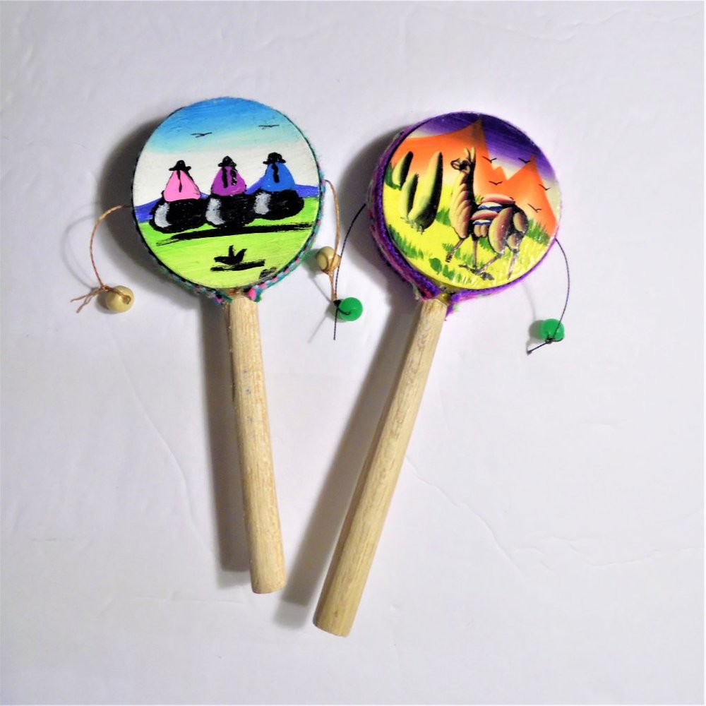 Two Spin Drum Hand Painted Peru Percussion